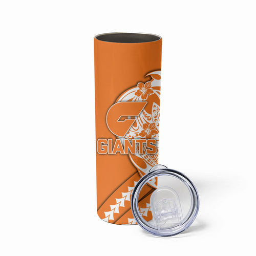 Personalized Greater Western Sydney Giants Skinny Tumbler Polynesian Tribal Giant Mascot With Hibiscus Floral Art