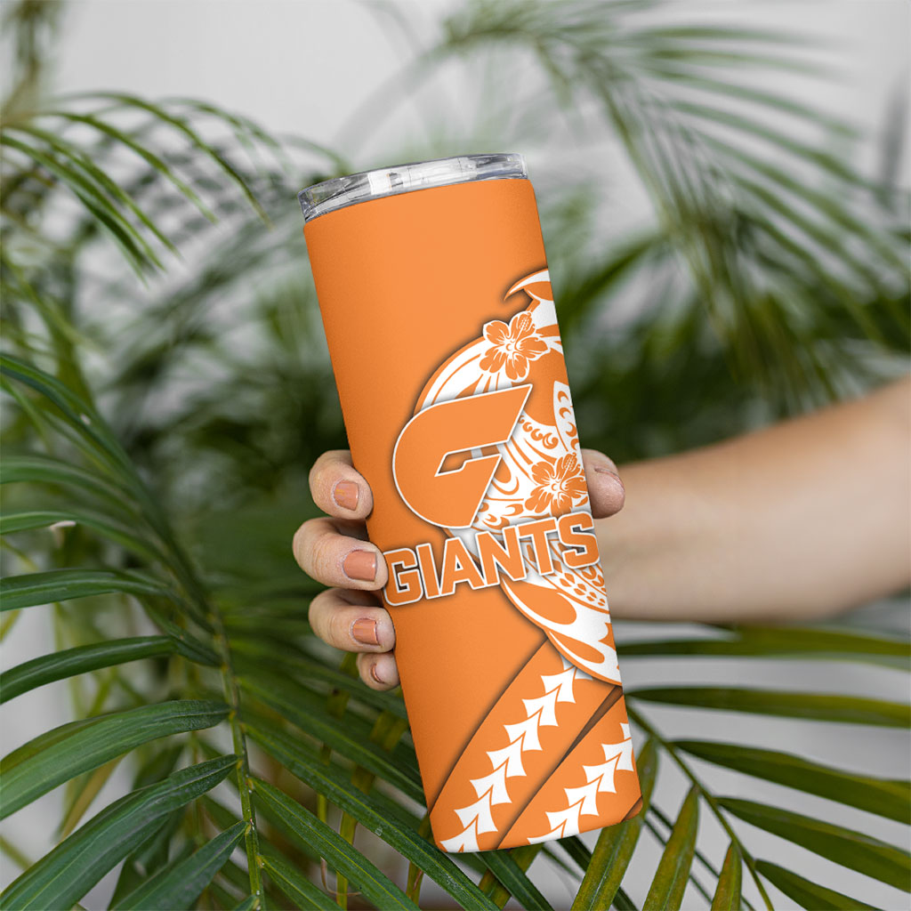 Personalized Greater Western Sydney Giants Skinny Tumbler Polynesian Tribal Giant Mascot With Hibiscus Floral Art