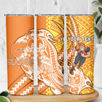 Personalized Greater Western Sydney Giants Skinny Tumbler Polynesian Tribal Giant Mascot With Hibiscus Floral Art