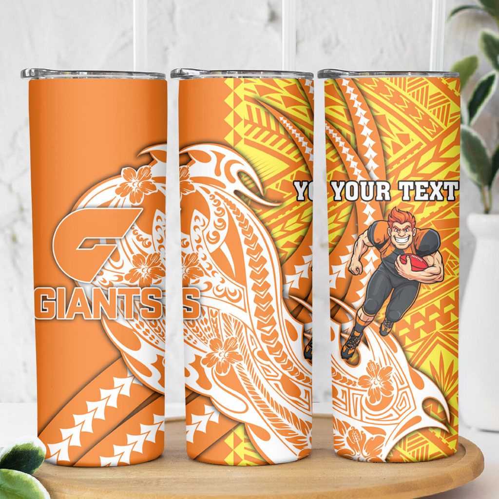 Personalized Greater Western Sydney Giants Skinny Tumbler Polynesian Tribal Giant Mascot With Hibiscus Floral Art