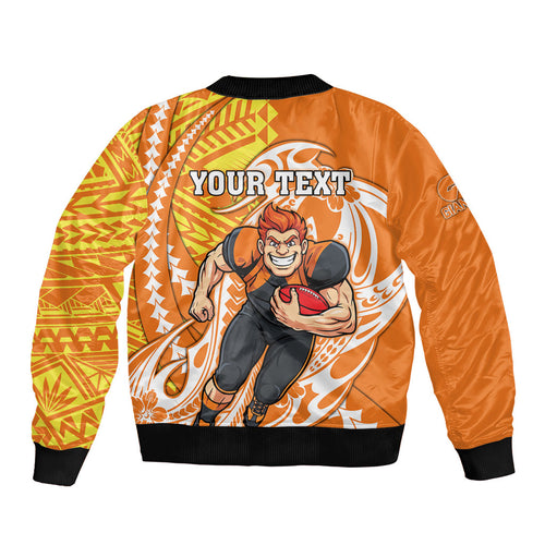 Personalized Greater Western Sydney Giants Sleeve Zip Bomber Jacket Polynesian Tribal Giant Mascot With Hibiscus Floral Art