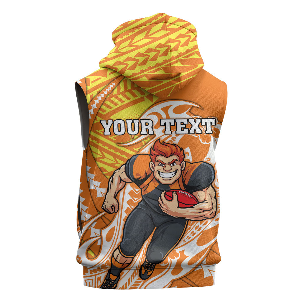 Personalized Greater Western Sydney Giants Sleeveless Hoodie Polynesian Tribal Giant Mascot With Hibiscus Floral Art