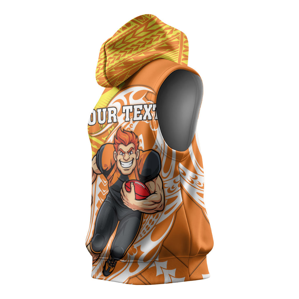 Personalized Greater Western Sydney Giants Sleeveless Hoodie Polynesian Tribal Giant Mascot With Hibiscus Floral Art