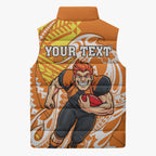 Personalized Greater Western Sydney Giants Sleeveless Puffer Jacket Polynesian Tribal Giant Mascot With Hibiscus Floral Art