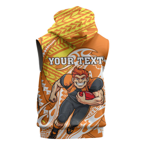 Personalized Greater Western Sydney Giants Sleeveless Zip Hoodie Polynesian Tribal Giant Mascot With Hibiscus Floral Art