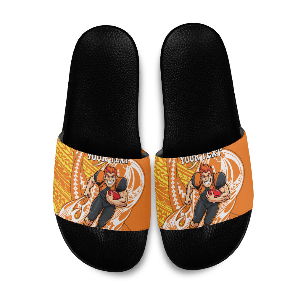 Personalized Greater Western Sydney Giants Slide Sandals Polynesian Tribal Giant Mascot With Hibiscus Floral Art