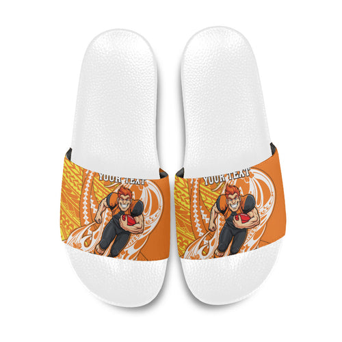 Personalized Greater Western Sydney Giants Slide Sandals Polynesian Tribal Giant Mascot With Hibiscus Floral Art