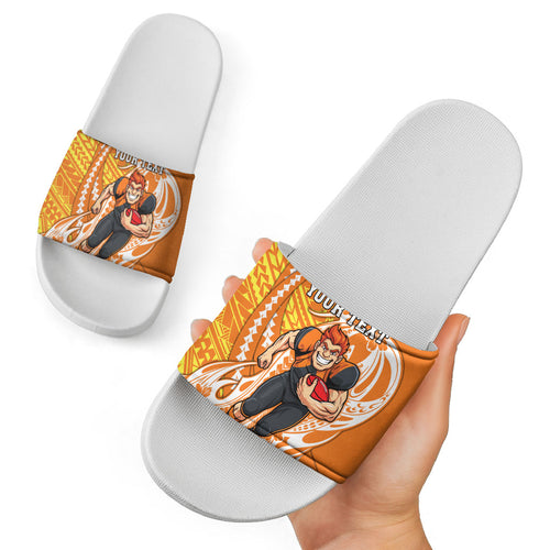 Personalized Greater Western Sydney Giants Slide Sandals Polynesian Tribal Giant Mascot With Hibiscus Floral Art