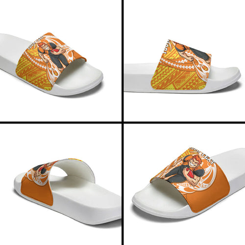 Personalized Greater Western Sydney Giants Slide Sandals Polynesian Tribal Giant Mascot With Hibiscus Floral Art