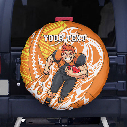 Personalized Greater Western Sydney Giants Spare Tire Cover Polynesian Tribal Giant Mascot With Hibiscus Floral Art
