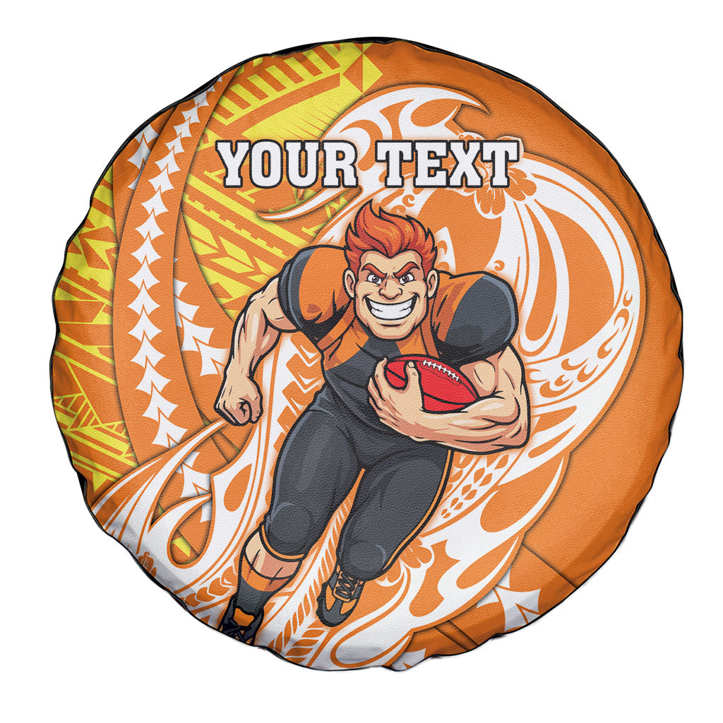Personalized Greater Western Sydney Giants Spare Tire Cover Polynesian Tribal Giant Mascot With Hibiscus Floral Art