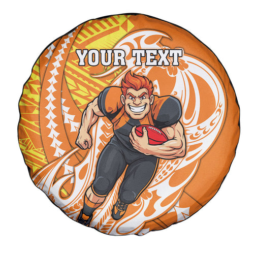 Personalized Greater Western Sydney Giants Spare Tire Cover Polynesian Tribal Giant Mascot With Hibiscus Floral Art