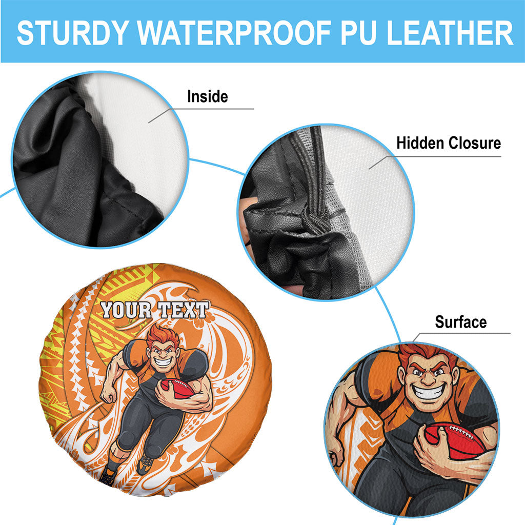 Personalized Greater Western Sydney Giants Spare Tire Cover Polynesian Tribal Giant Mascot With Hibiscus Floral Art