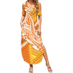Personalized Greater Western Sydney Giants Summer Maxi Dress Polynesian Tribal Giant Mascot With Hibiscus Floral Art