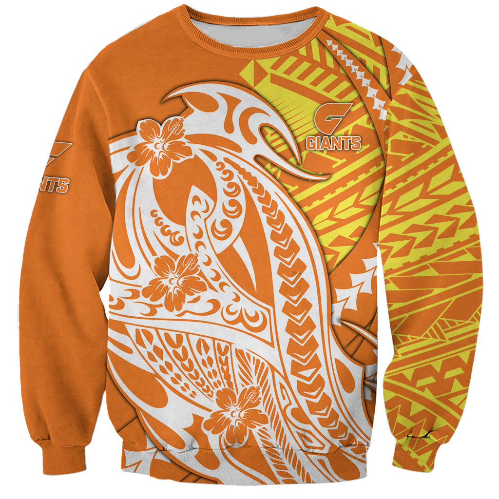 Personalized Greater Western Sydney Giants Sweatshirt Polynesian Tribal Giant Mascot With Hibiscus Floral Art