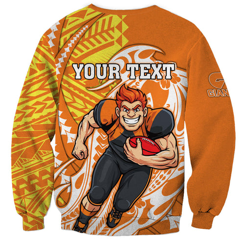Personalized Greater Western Sydney Giants Sweatshirt Polynesian Tribal Giant Mascot With Hibiscus Floral Art