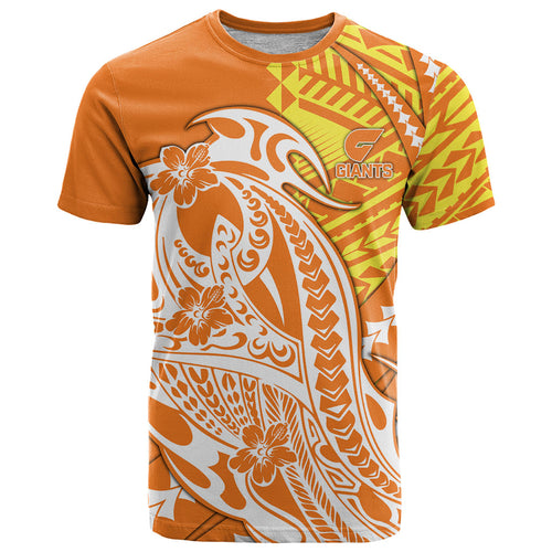 Personalized Greater Western Sydney Giants T Shirt Polynesian Tribal Giant Mascot With Hibiscus Floral Art