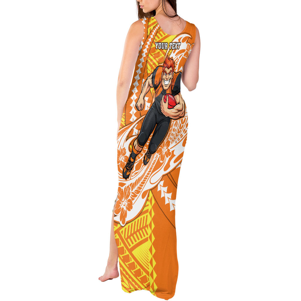 Personalized Greater Western Sydney Giants Tank Maxi Dress Polynesian Tribal Giant Mascot With Hibiscus Floral Art