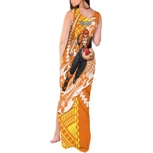 Personalized Greater Western Sydney Giants Tank Maxi Dress Polynesian Tribal Giant Mascot With Hibiscus Floral Art