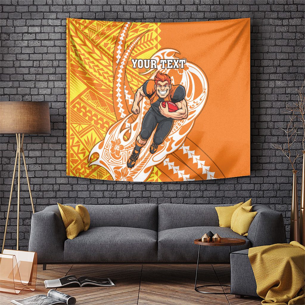 Personalized Greater Western Sydney Giants Tapestry Polynesian Tribal Giant Mascot With Hibiscus Floral Art