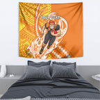 Personalized Greater Western Sydney Giants Tapestry Polynesian Tribal Giant Mascot With Hibiscus Floral Art