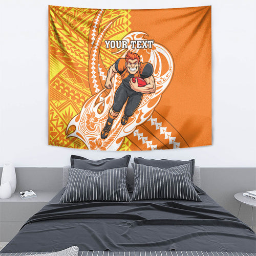 Personalized Greater Western Sydney Giants Tapestry Polynesian Tribal Giant Mascot With Hibiscus Floral Art