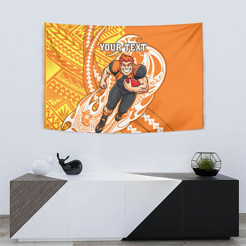 Personalized Greater Western Sydney Giants Tapestry Polynesian Tribal Giant Mascot With Hibiscus Floral Art
