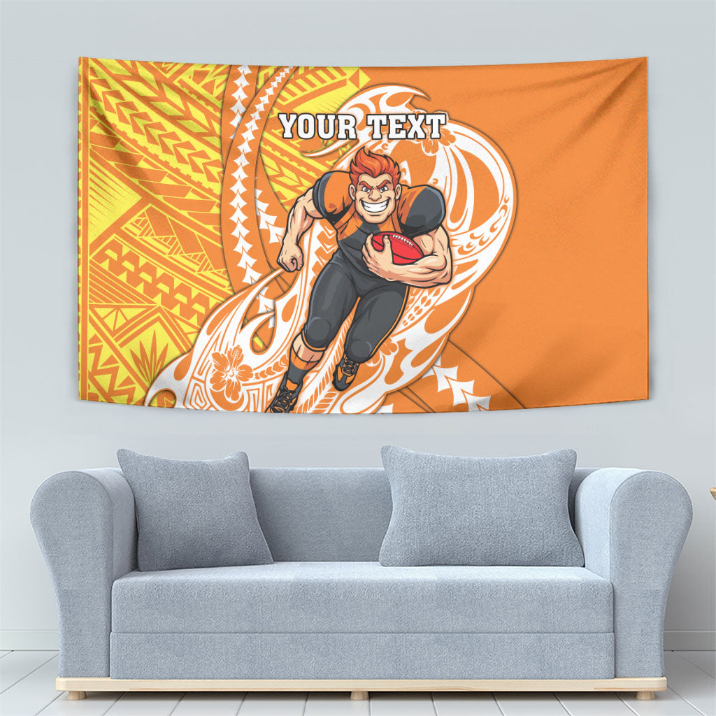 Personalized Greater Western Sydney Giants Tapestry Polynesian Tribal Giant Mascot With Hibiscus Floral Art