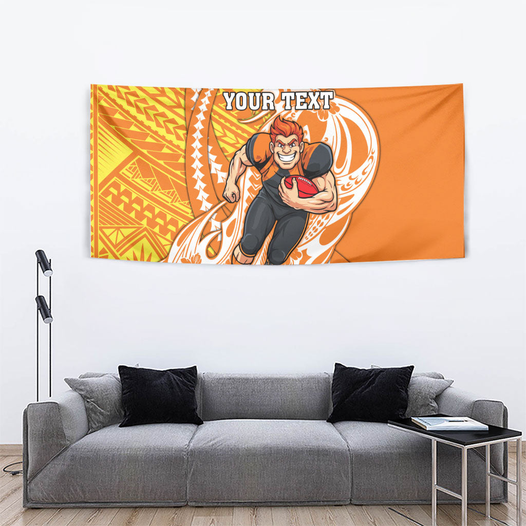 Personalized Greater Western Sydney Giants Tapestry Polynesian Tribal Giant Mascot With Hibiscus Floral Art