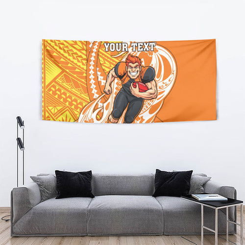 Personalized Greater Western Sydney Giants Tapestry Polynesian Tribal Giant Mascot With Hibiscus Floral Art