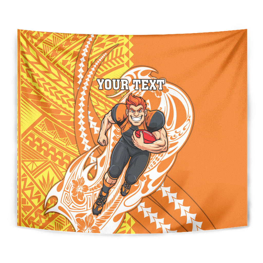 Personalized Greater Western Sydney Giants Tapestry Polynesian Tribal Giant Mascot With Hibiscus Floral Art