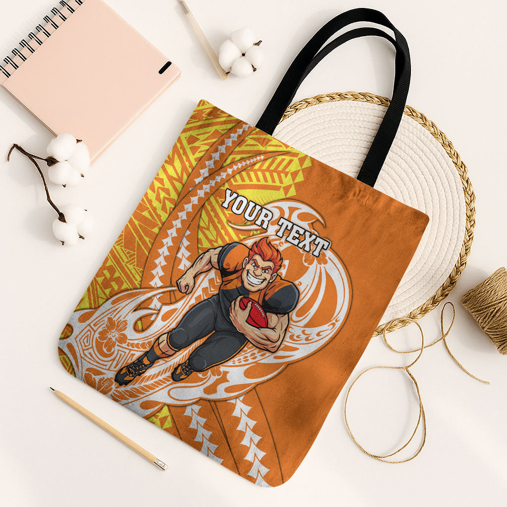 Personalized Greater Western Sydney Giants Tote Bag Polynesian Tribal Giant Mascot With Hibiscus Floral Art
