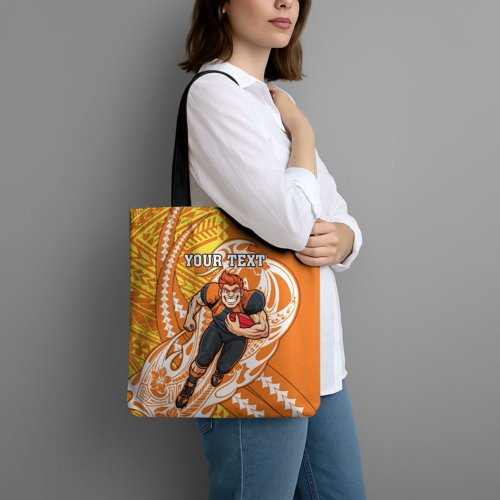 Personalized Greater Western Sydney Giants Tote Bag Polynesian Tribal Giant Mascot With Hibiscus Floral Art