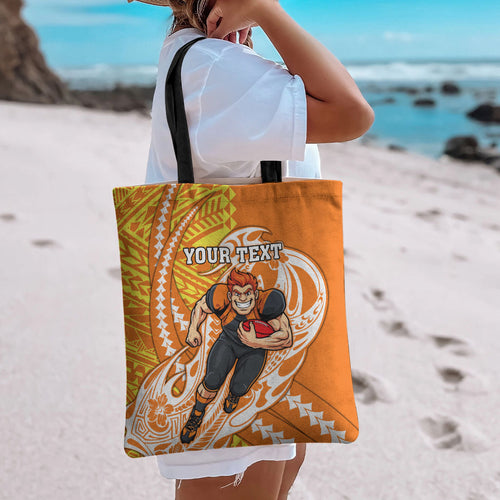 Personalized Greater Western Sydney Giants Tote Bag Polynesian Tribal Giant Mascot With Hibiscus Floral Art