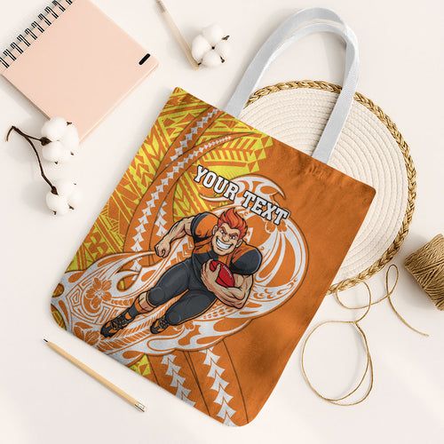 Personalized Greater Western Sydney Giants Tote Bag Polynesian Tribal Giant Mascot With Hibiscus Floral Art