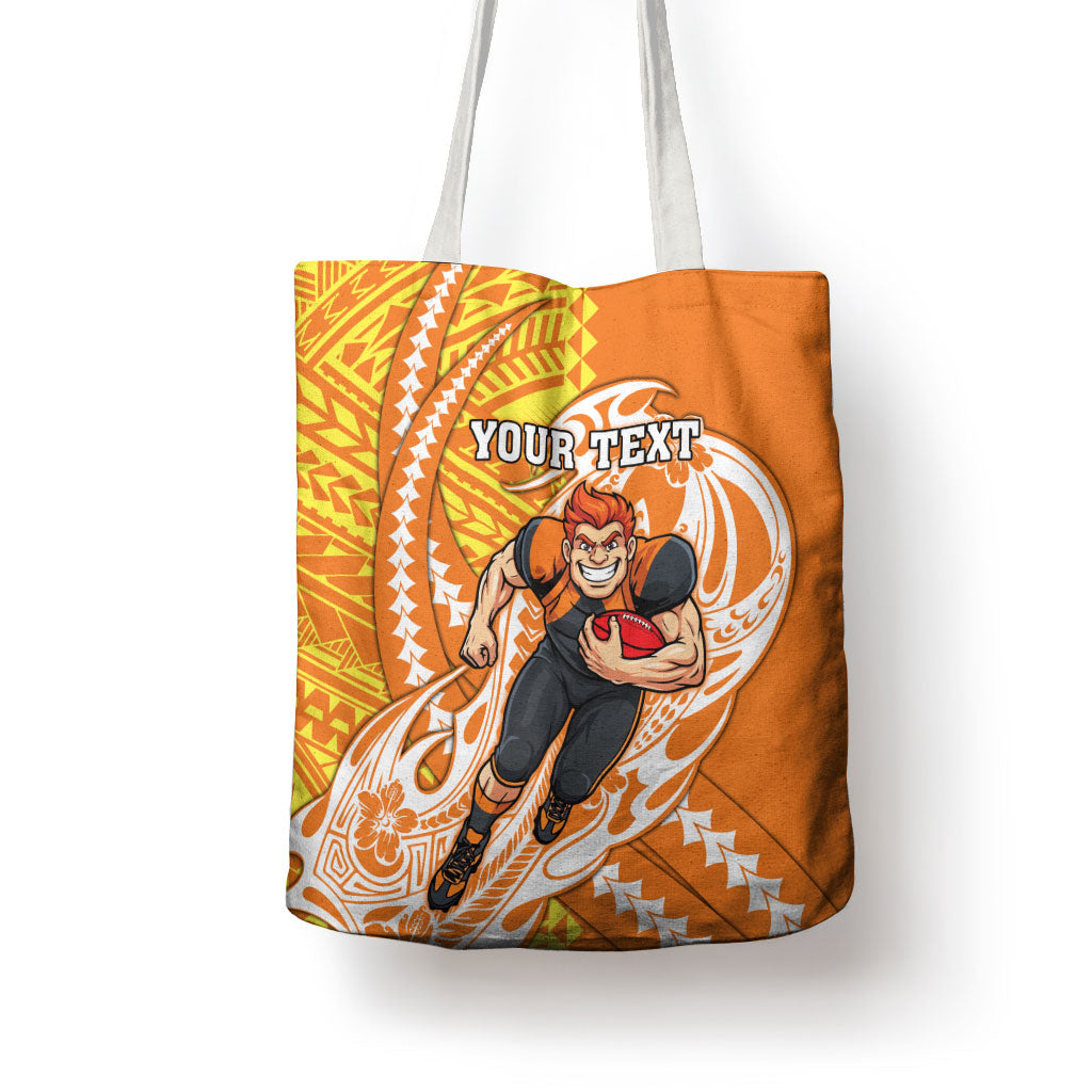 Personalized Greater Western Sydney Giants Tote Bag Polynesian Tribal Giant Mascot With Hibiscus Floral Art