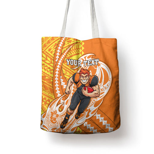 Personalized Greater Western Sydney Giants Tote Bag Polynesian Tribal Giant Mascot With Hibiscus Floral Art