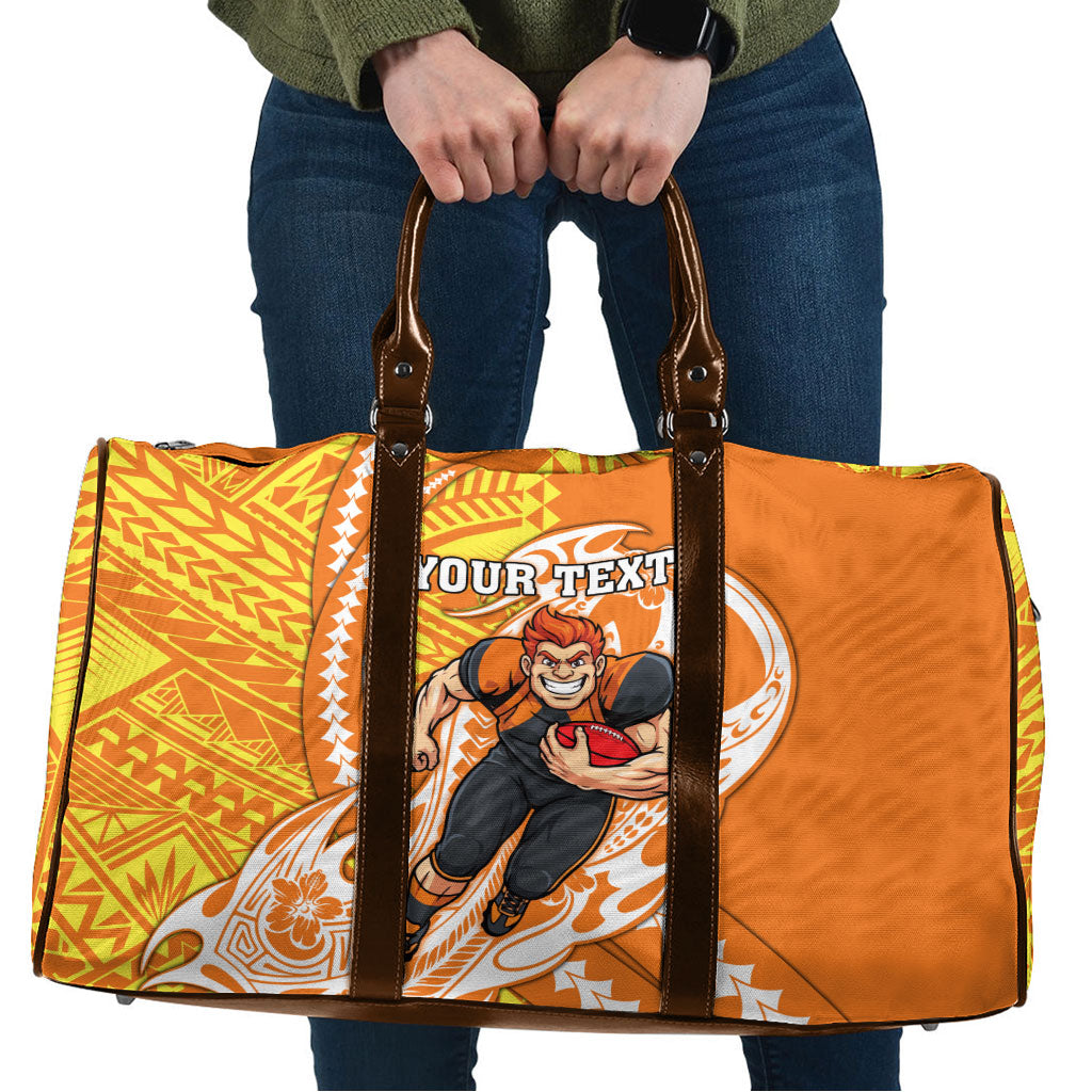Personalized Greater Western Sydney Giants Travel Bag Polynesian Tribal Giant Mascot With Hibiscus Floral Art