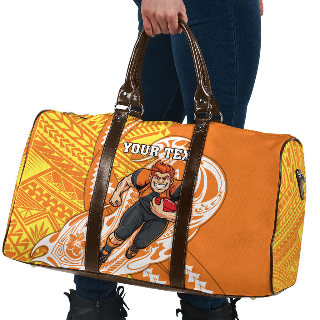 Personalized Greater Western Sydney Giants Travel Bag Polynesian Tribal Giant Mascot With Hibiscus Floral Art