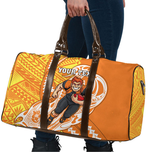 Personalized Greater Western Sydney Giants Travel Bag Polynesian Tribal Giant Mascot With Hibiscus Floral Art