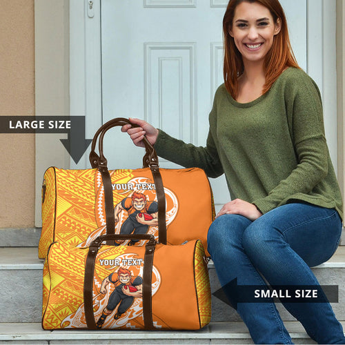 Personalized Greater Western Sydney Giants Travel Bag Polynesian Tribal Giant Mascot With Hibiscus Floral Art