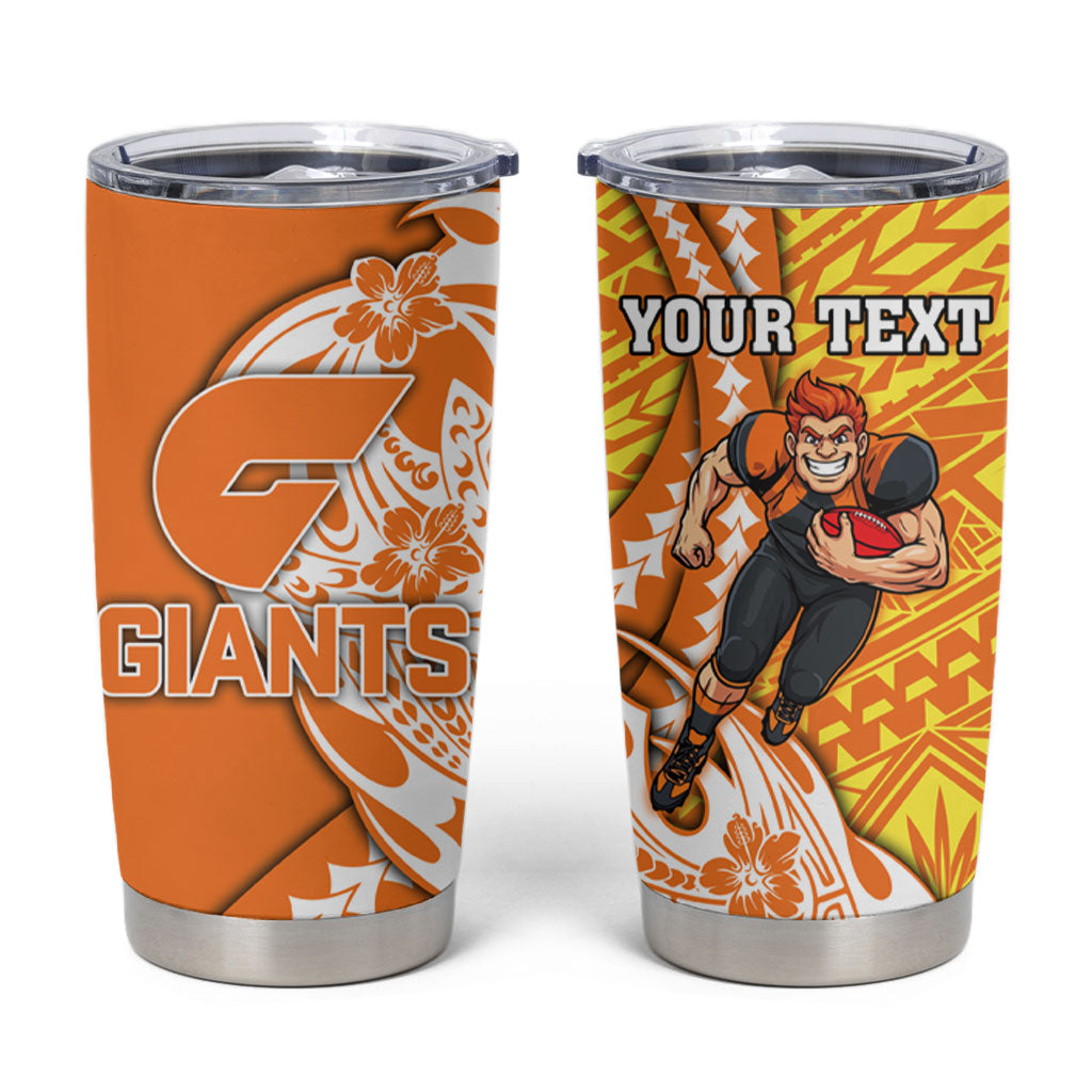Personalized Greater Western Sydney Giants Tumbler Cup Polynesian Tribal Giant Mascot With Hibiscus Floral Art