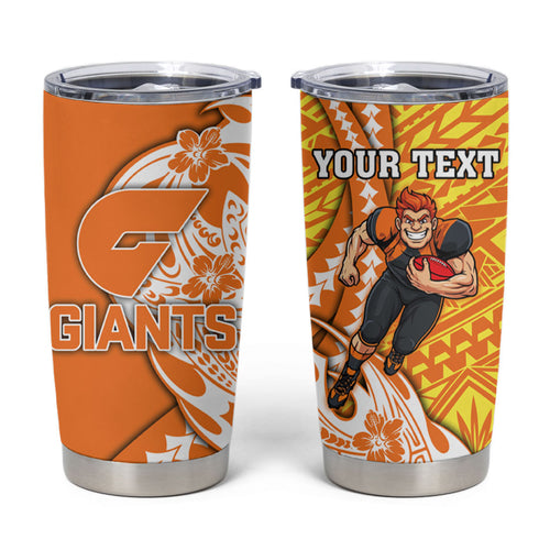 Personalized Greater Western Sydney Giants Tumbler Cup Polynesian Tribal Giant Mascot With Hibiscus Floral Art