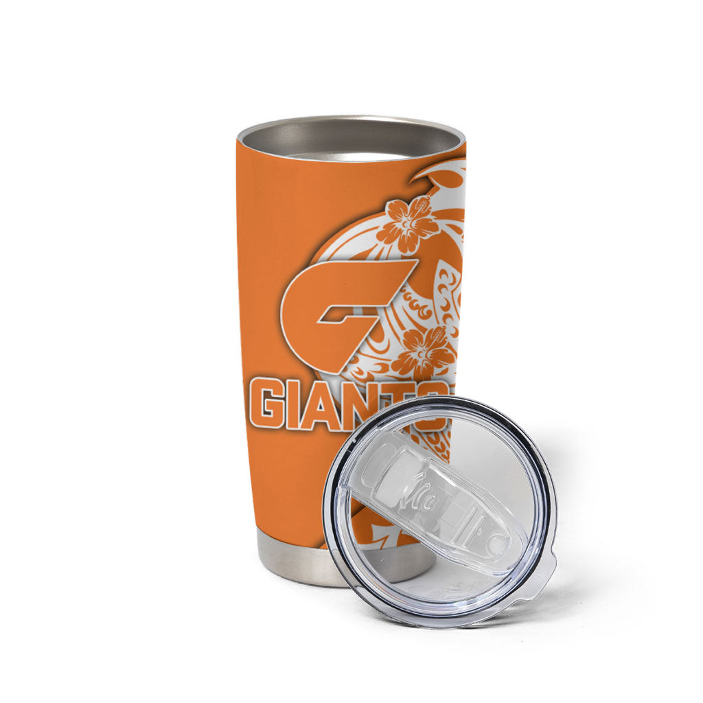 Personalized Greater Western Sydney Giants Tumbler Cup Polynesian Tribal Giant Mascot With Hibiscus Floral Art