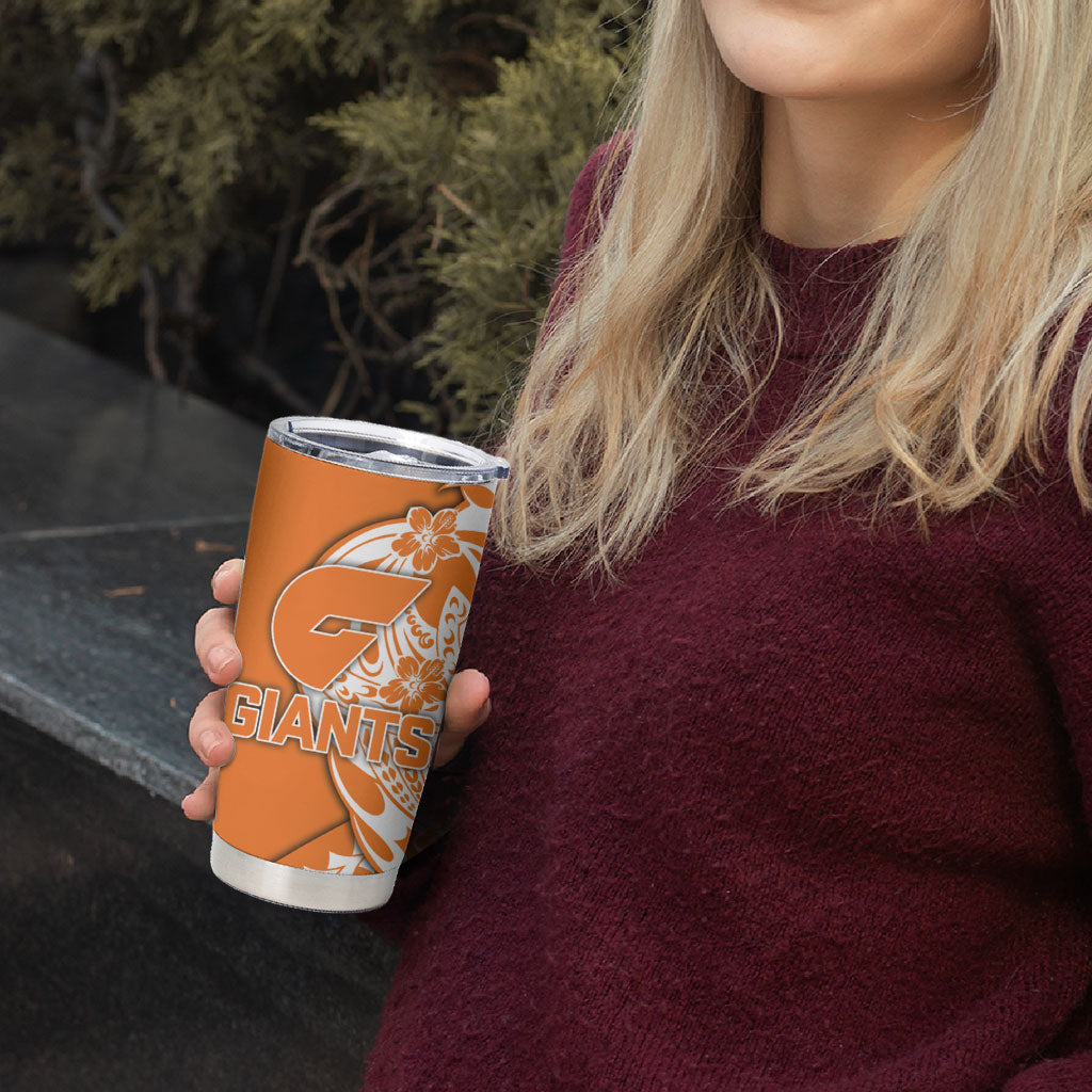 Personalized Greater Western Sydney Giants Tumbler Cup Polynesian Tribal Giant Mascot With Hibiscus Floral Art