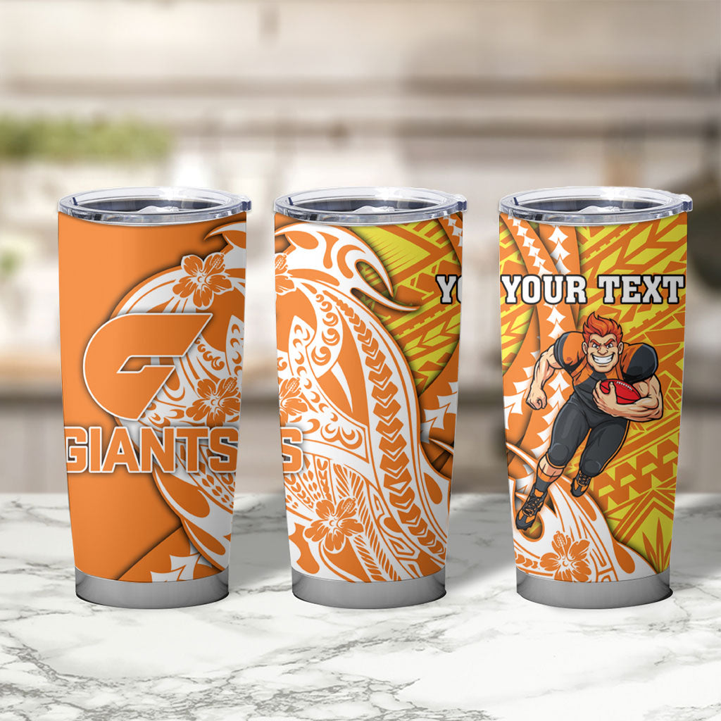 Personalized Greater Western Sydney Giants Tumbler Cup Polynesian Tribal Giant Mascot With Hibiscus Floral Art