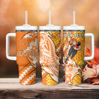 Personalized Greater Western Sydney Giants Tumbler With Handle Polynesian Tribal Giant Mascot With Hibiscus Floral Art