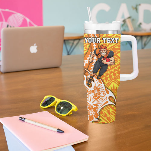 Personalized Greater Western Sydney Giants Tumbler With Handle Polynesian Tribal Giant Mascot With Hibiscus Floral Art