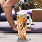 Personalized Greater Western Sydney Giants Tumbler With Handle Polynesian Tribal Giant Mascot With Hibiscus Floral Art
