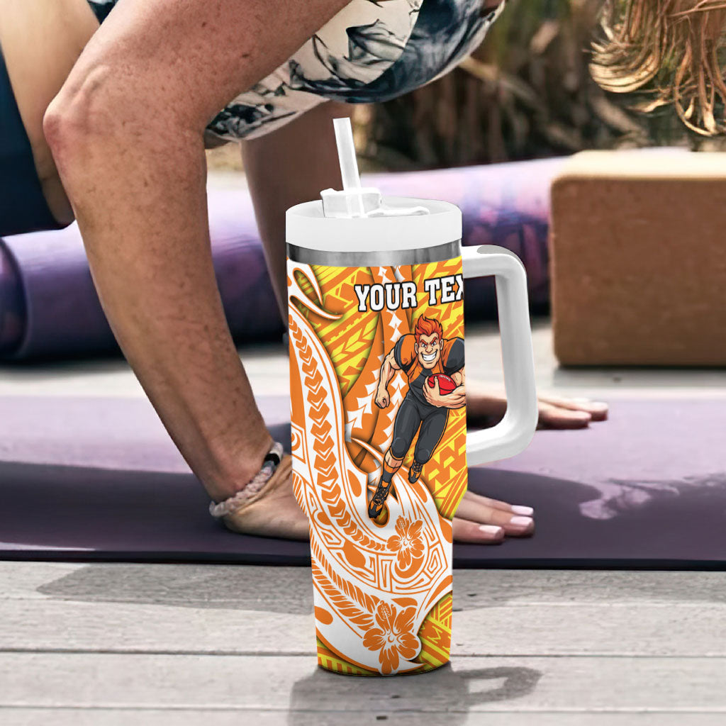 Personalized Greater Western Sydney Giants Tumbler With Handle Polynesian Tribal Giant Mascot With Hibiscus Floral Art